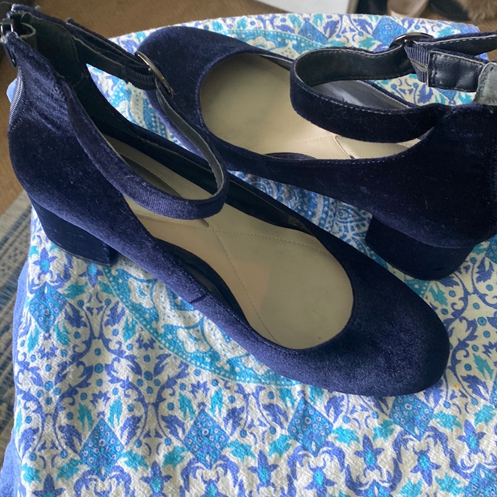 Alfani Stepflex Blue Velvet Block Heel Mary Jane Size 10